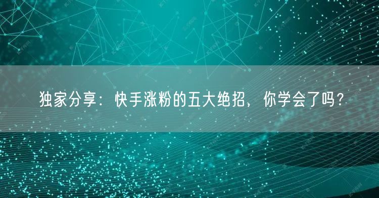 独家分享：快手涨粉的五大绝招，你学会了吗？